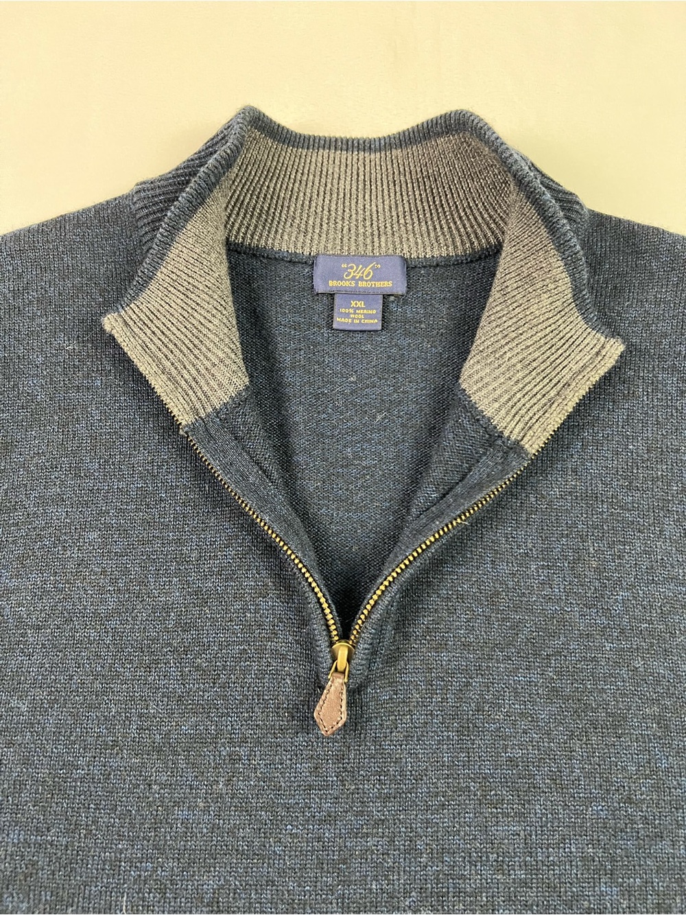 346 Brooks Brothers Navy 1/4 Zip Merino Wool Sweater Office Fall Winter Travel
